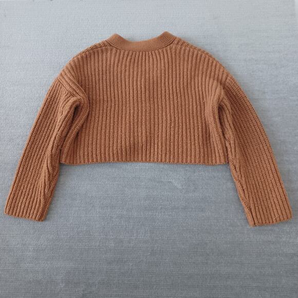 Zara Sweater Cardigan M Brown Knit V Neck Clean Girl Minimal Chunky Casual - Picture 2 of 7